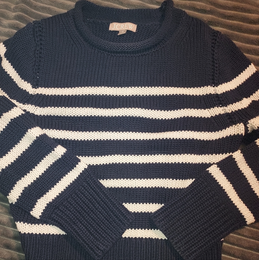 J. Crew Striped Navy and Cream Sweater